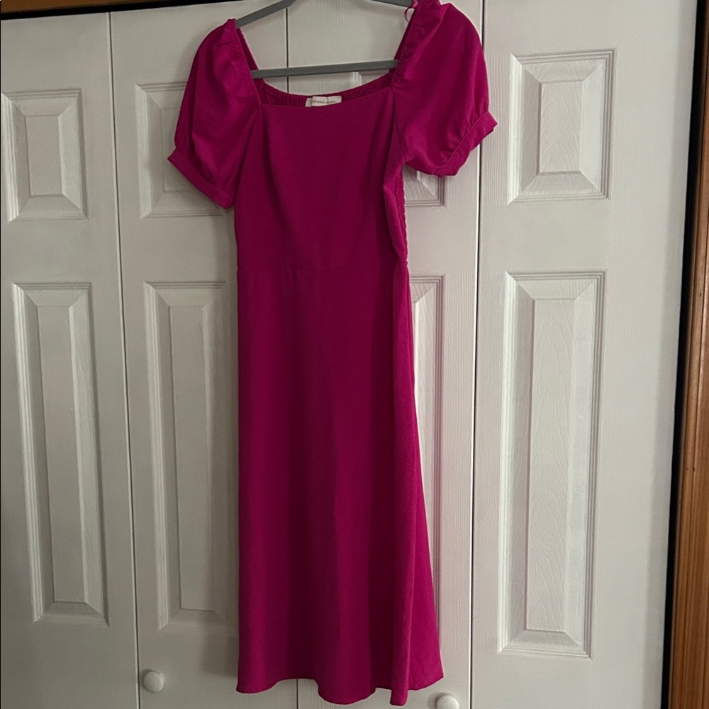 Monteau Fuchsia Puff Sleeve Midi Dress